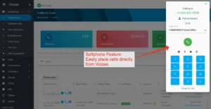 Screenshot of Voizee’s softphone interface, showing the call dialer ready to place a call directly from the dashboard.